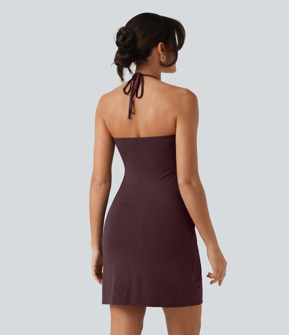 Halter Tie Back Mini Resort Dress with Pockets - Sassafras