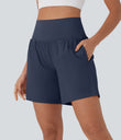 SoftlyZero™ Airy Super High Waisted 2-in-1 Cool Touch Yoga Shorts 7" with Pockets - Mood Indigo