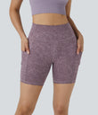 High Waisted Pocket Running Biker Shorts - Mauve