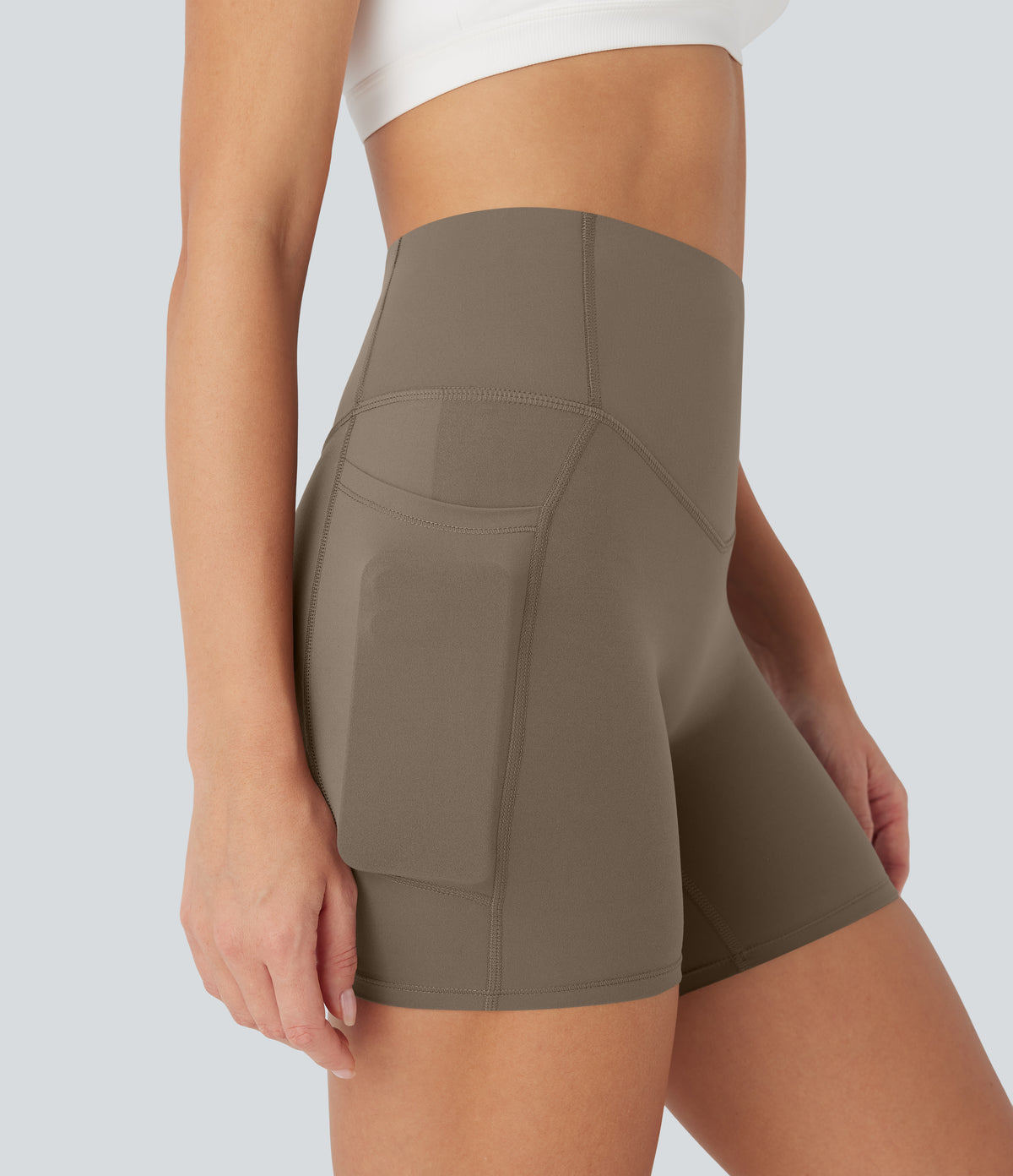 Halara UltraSculpt™ High Waisted Butt Lifting Tummy Control Pocket Shaping Training Biker Shorts 5'' - Dawn Brown