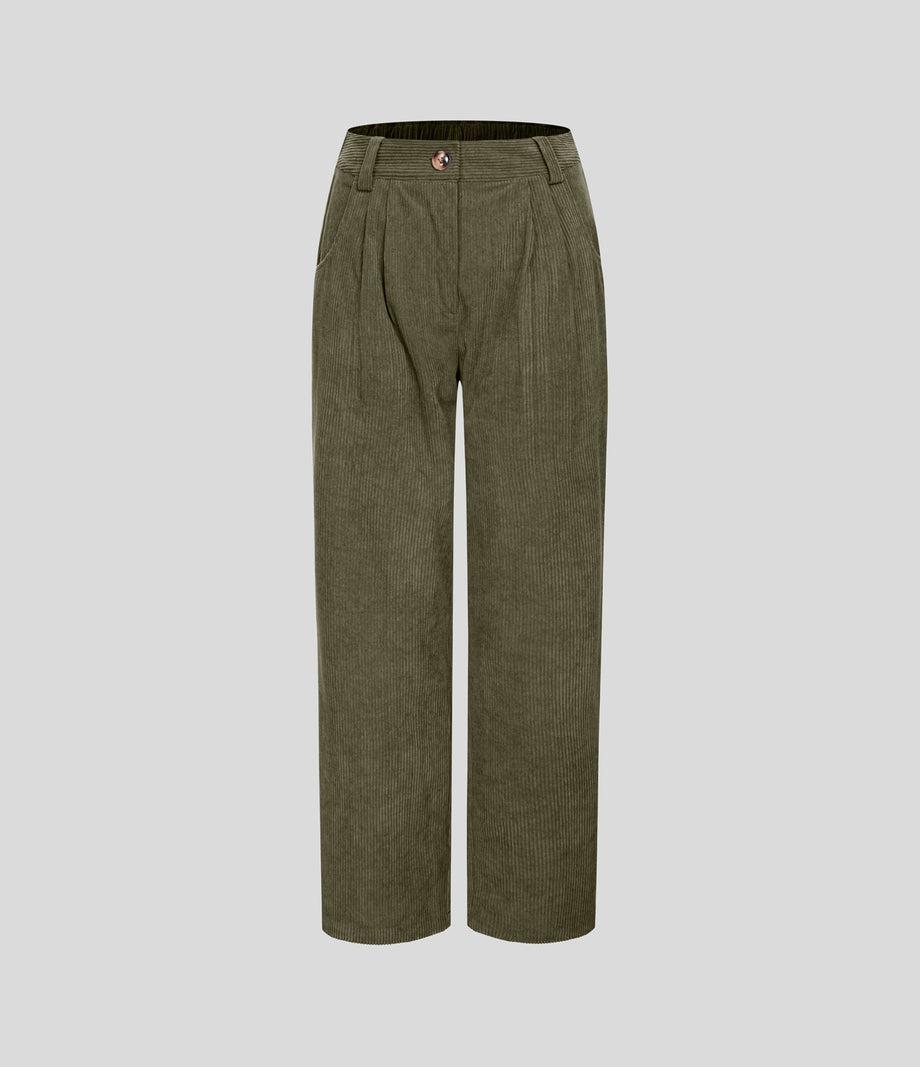 Mid Rise Zipper Pocket Corduroy Casual Pants - Hazel Mist Green