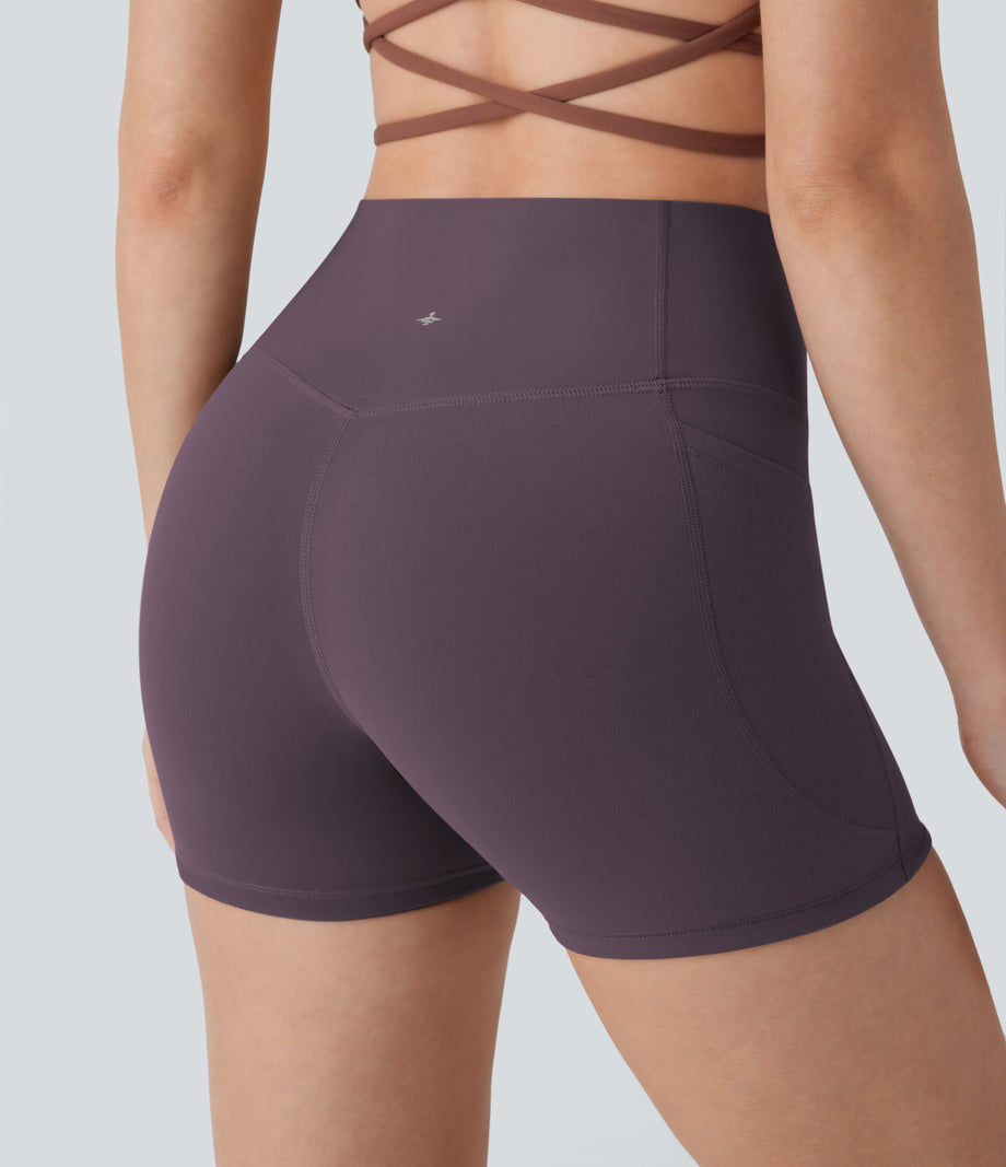 Halara UltraSculpt™ High Waisted Tummy Control Pocket Shaping Training Biker Shorts 3'' - Night's Purple