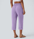 High Waisted Zipper Pocket Cropped Linen-Feel Pants - Lilac Breeze