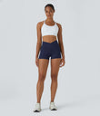 SoftlyZero™ High Waisted Crossover Plain Yoga Biker Shorts 3''-UPF50+ - Peacoat
