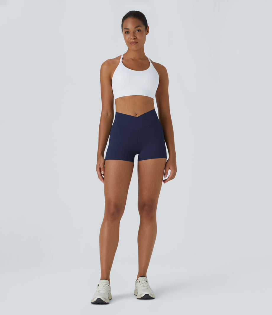 SoftlyZero™ High Waisted Crossover Plain Yoga Biker Shorts 3''-UPF50+ - Peacoat