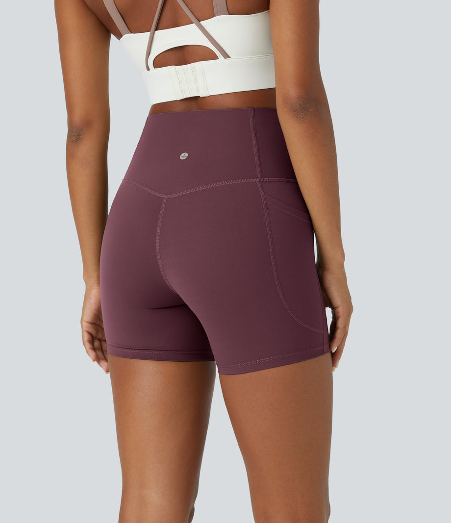 Halara UltraSculpt™ High Waisted Tummy Control Side Pocket Shaping Training Biker Shorts 5'' - Evening Red