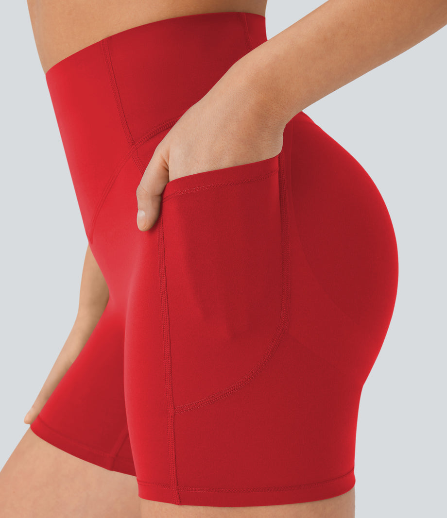 Halara UltraSculpt™ High Waisted Scrunch Butt Lifting Tummy Control Pocket Shaping Workout Biker Shorts 5'' - Aura Orange