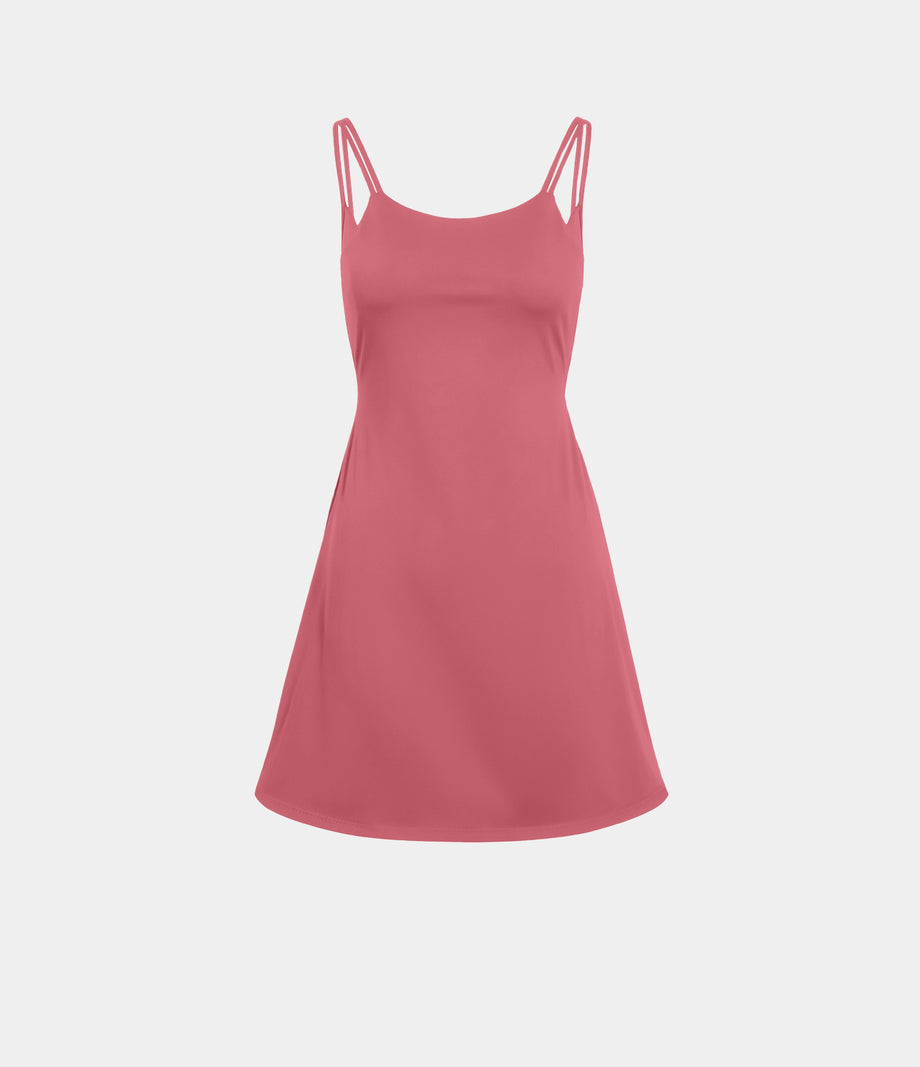 SoftlyZero™ Plush Double Straps 2-Piece Pocket Slip Dance Active Dress A-D Cups - Begonia Rouge