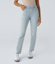 Halara Flex™ High Waisted Pockets Straight Leg Washed Casual Jeans - Light Azure Denim