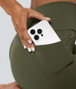 SoftlyZero™ Crossover Pocket Plain Leggings-UPF50+ - Grass Grey Green