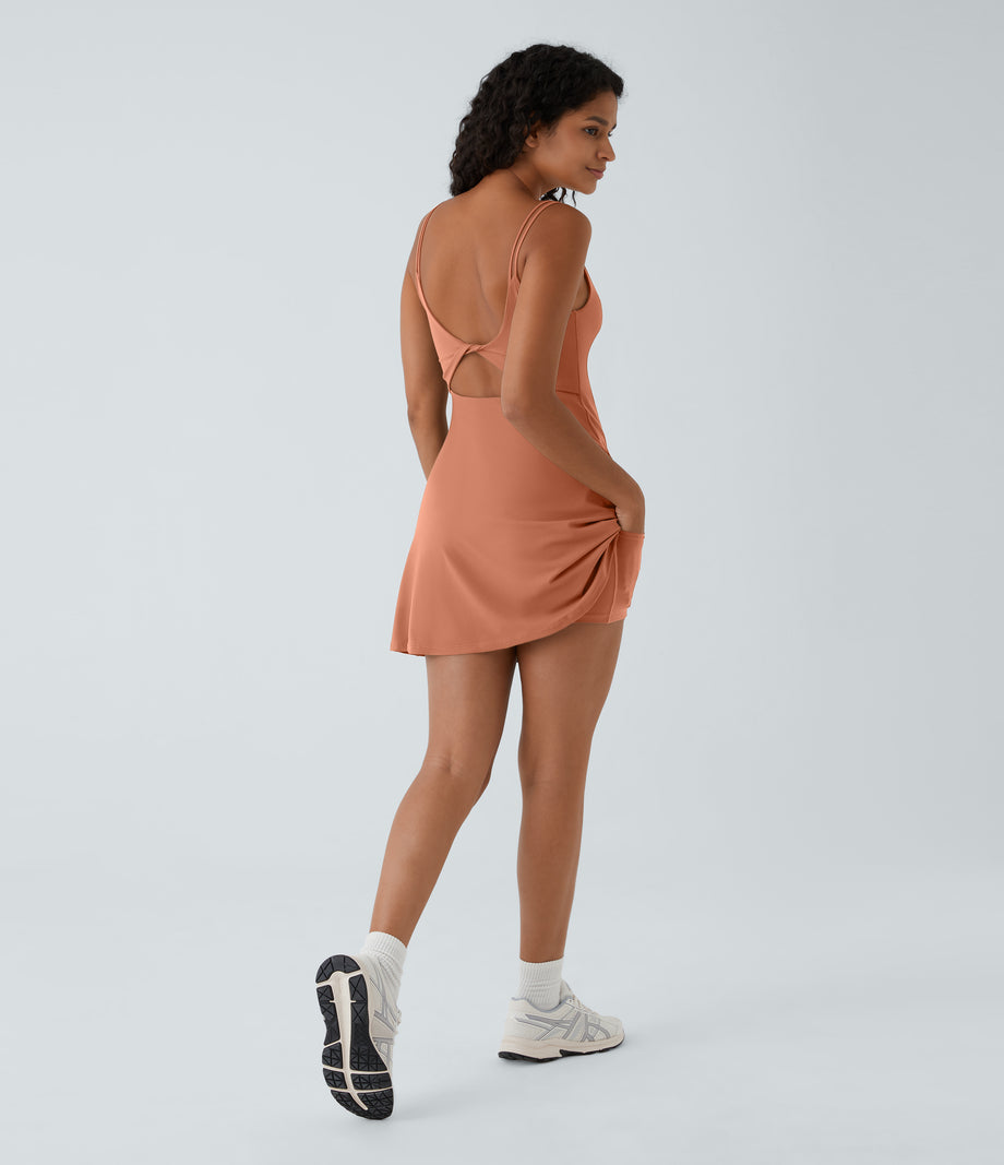 SoftlyZero™ Plush Double Straps 2-Piece Pocket Slip Dance Active Dress A-D Cups - Sun Baked