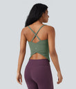 Scoop Neck Crisscross Back Crossover Hem Yoga Cami Top - Hedge Green