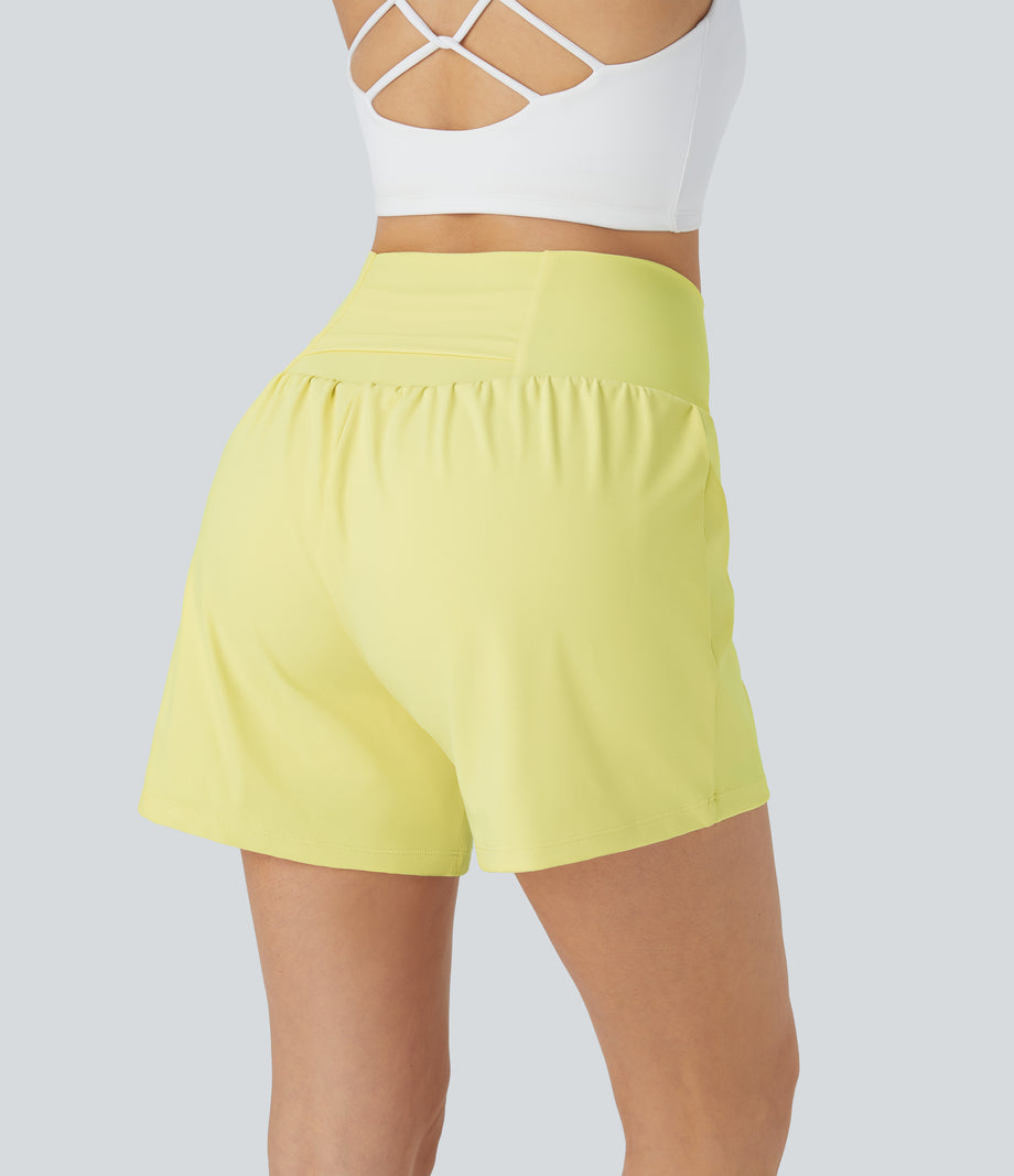 SoftlyZero™ Airy Super High Waisted 2-in-1  Cool Touch Yoga Shorts 5'' with Pockets-Longer Length - Yellow Pear