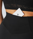 SoftlyZero™ High Waisted Crossover Contrast Lace Pocket Yoga Leggings-UPF50+ - Black