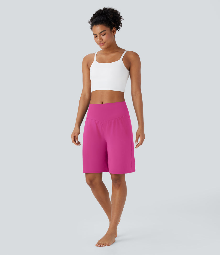 SoftlyZero™ Airy High Waisted Pockets Cool Touch Yoga Bermuda Shorts - Fuchsia Fedora