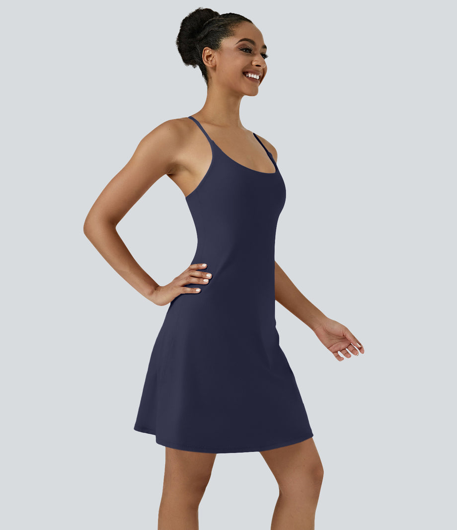 SoftlyZero™ Airy Cut Out 2-in-1 Pocket Cool Touch Longer Active Dress-UPF50+ - Peacoat