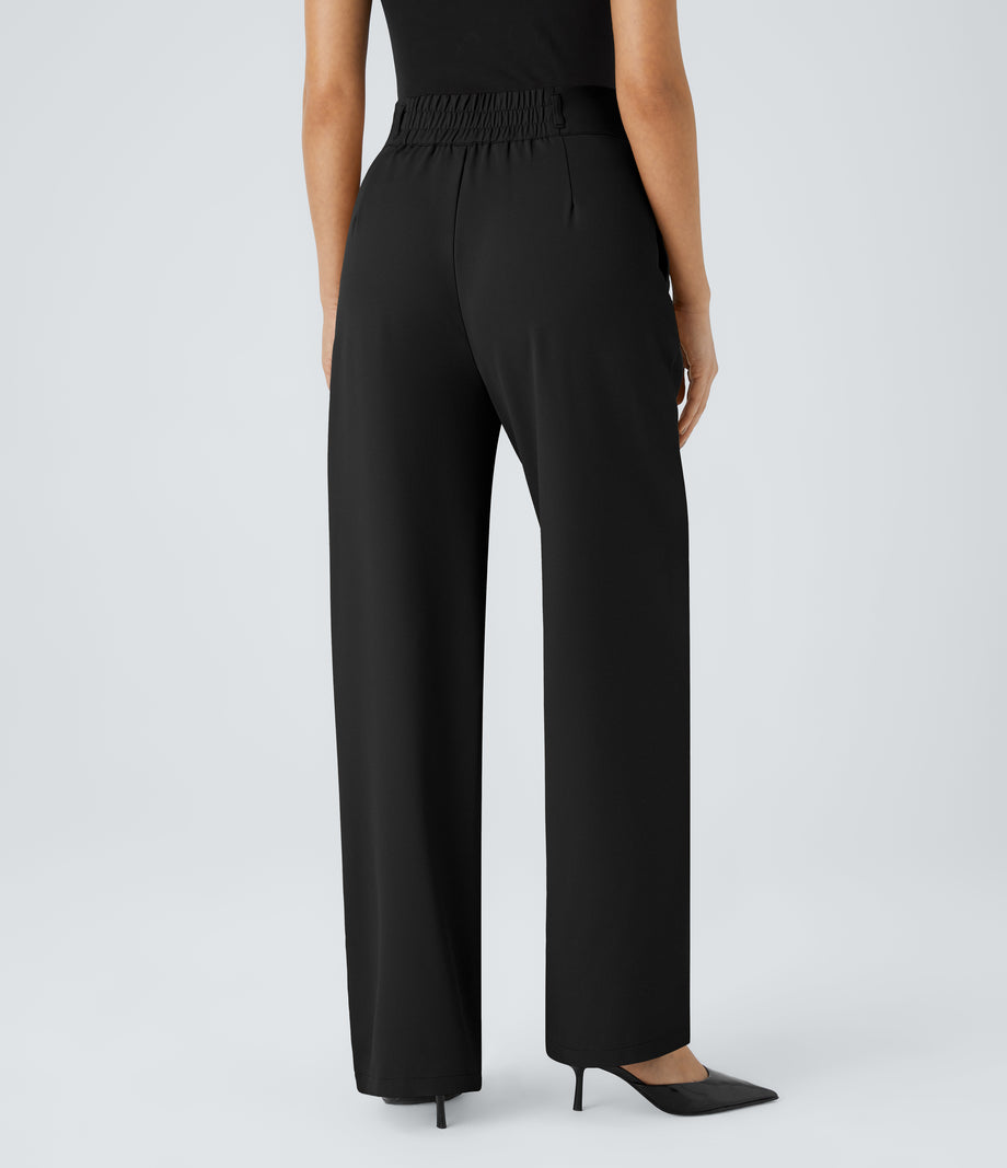 Halara Flex™ High Waisted Zipper Pocket Shirred Straight Leg Work Pants - Black