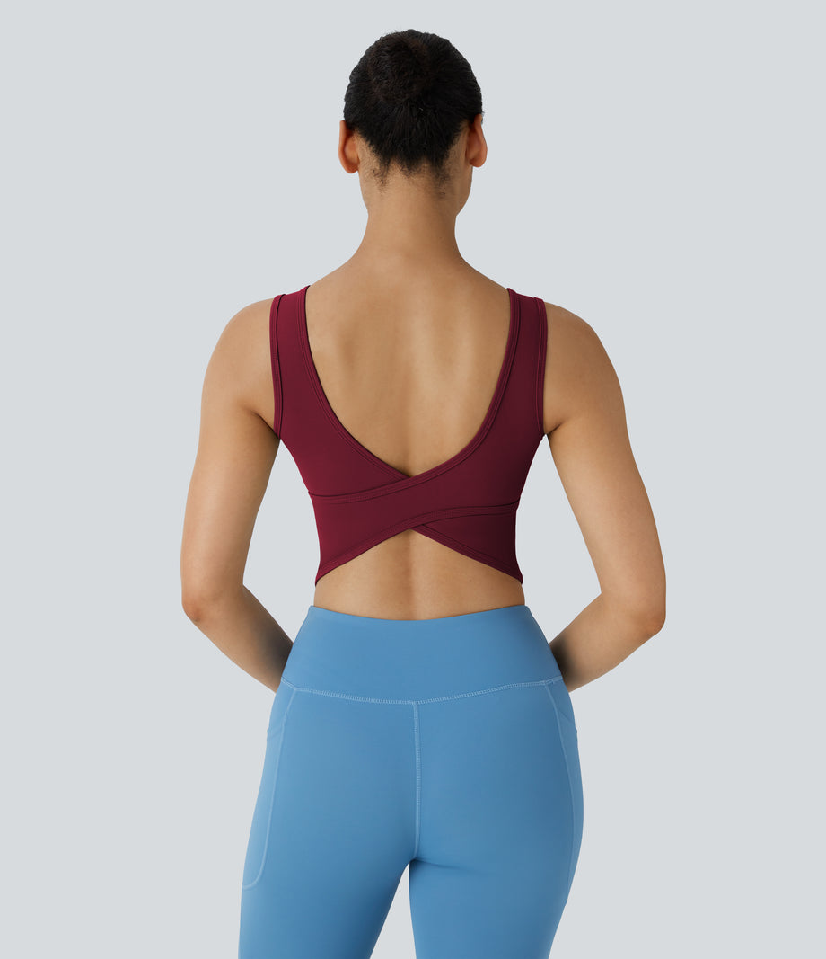 U Neck Crossover Barre Ballet Dance Tank Top A-D Cups - Deep Wine
