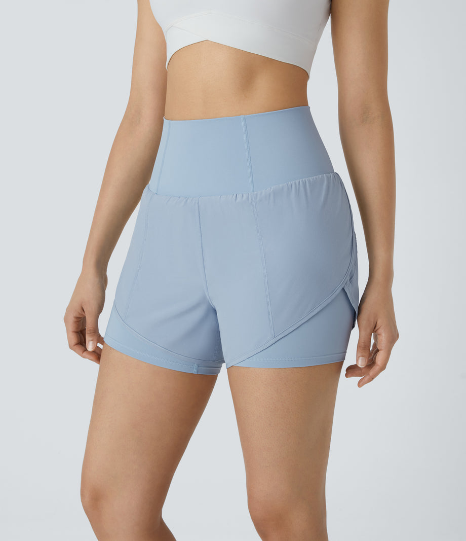 Breezeful™ Super High Waisted Curved Hem 2-in-1 Pocket Quick Dry Yoga Shorts 3.5'' - Angel Falls