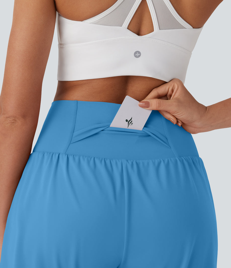 SoftlyZero™ Airy Super High Waisted 2-in-1 Cool Touch Yoga Shorts 7" with Pockets - Bonnie Blue