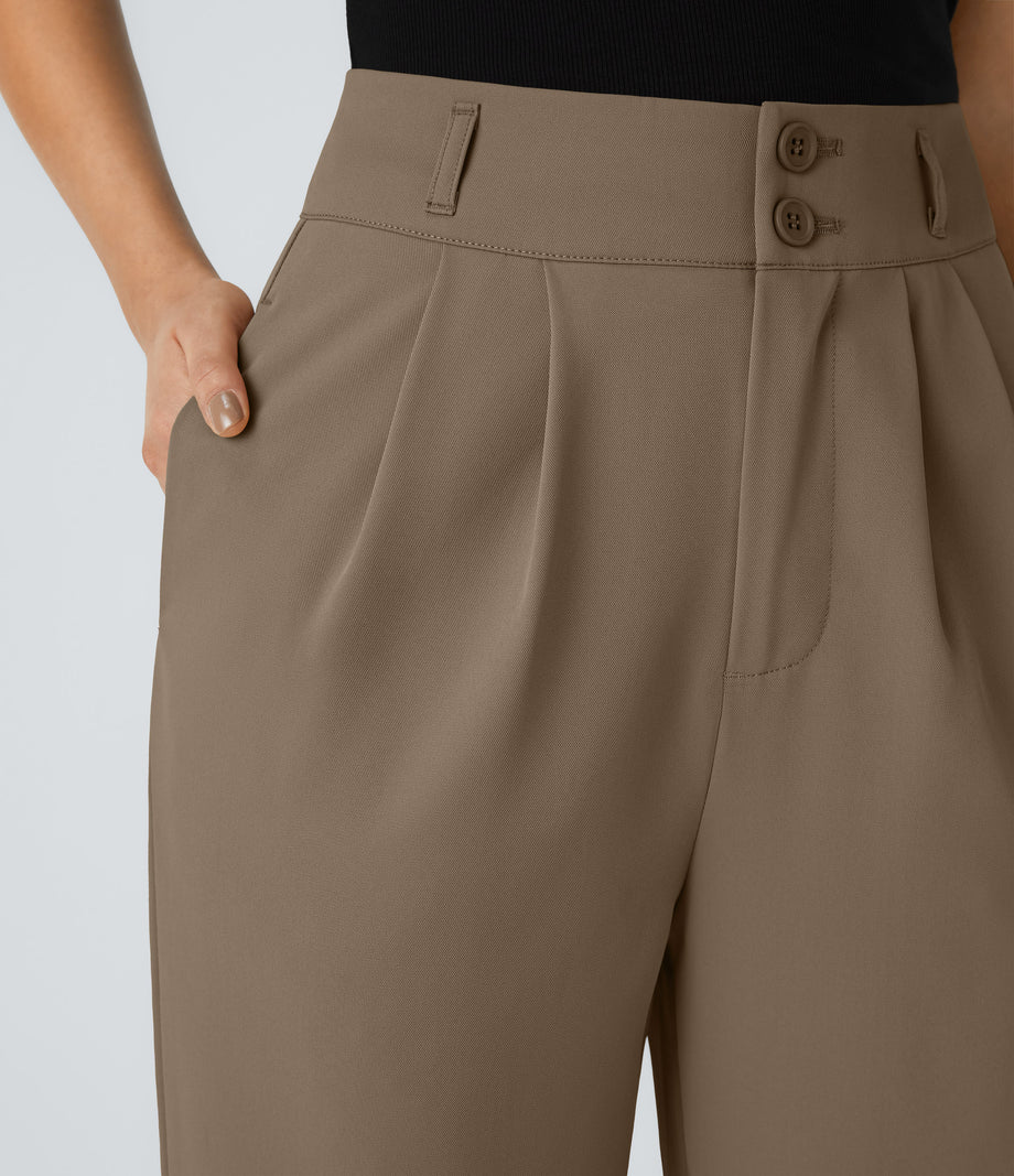 Halara Flex™ High Waisted Zipper Pocket Shirred Straight Leg Work Pants - Kangaroo