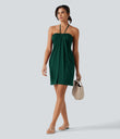 Halter Tie Back Mini Resort Dress with Pockets - Rain Forest