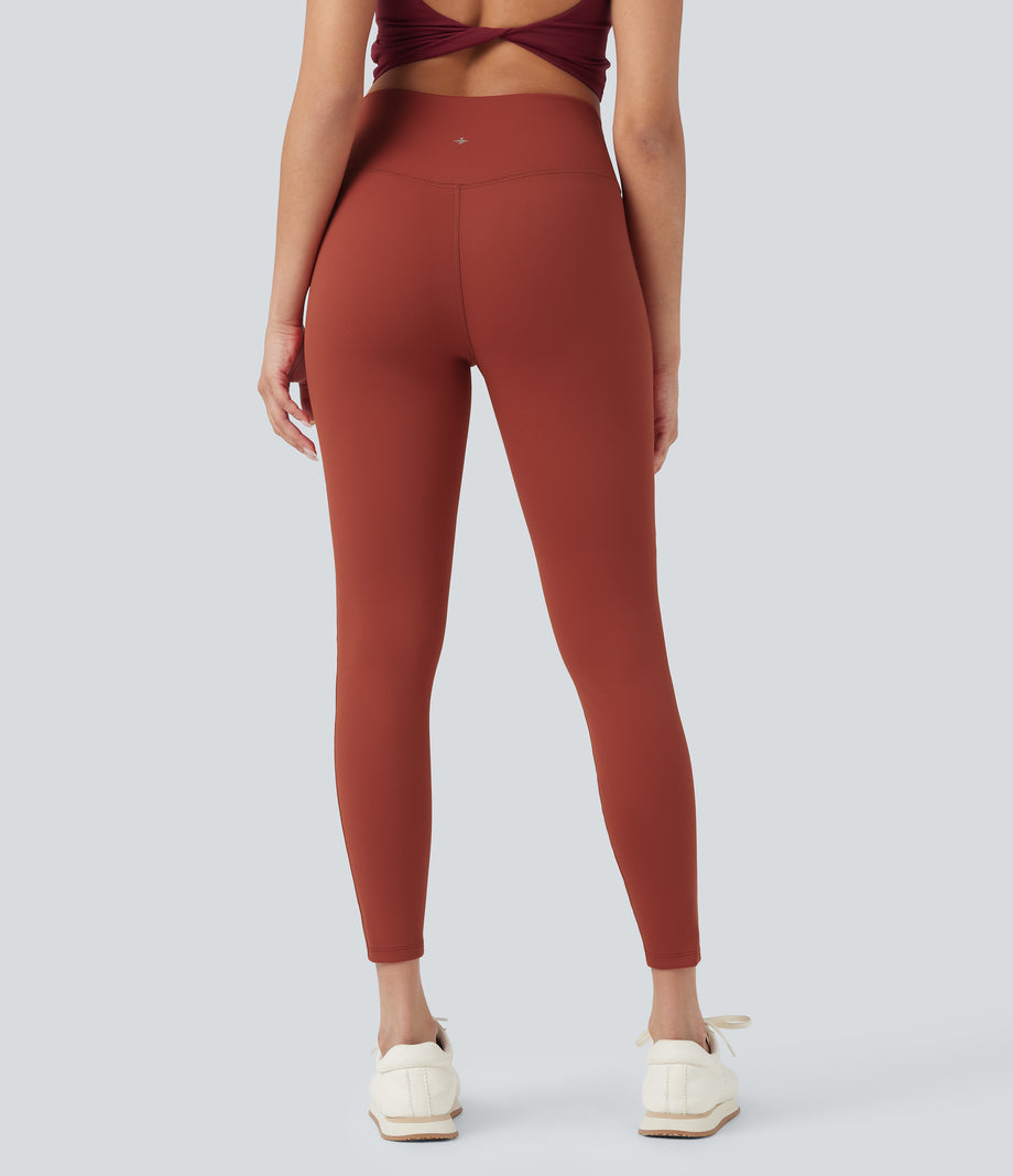 DayStretch High Waisted Crossover Contrast Mesh Decorative Buckle Yoga Leggings - Cinnabar