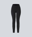 SoftlyZero™ High Waisted Crossover Contrast Lace Pocket Yoga Leggings-UPF50+ - Black