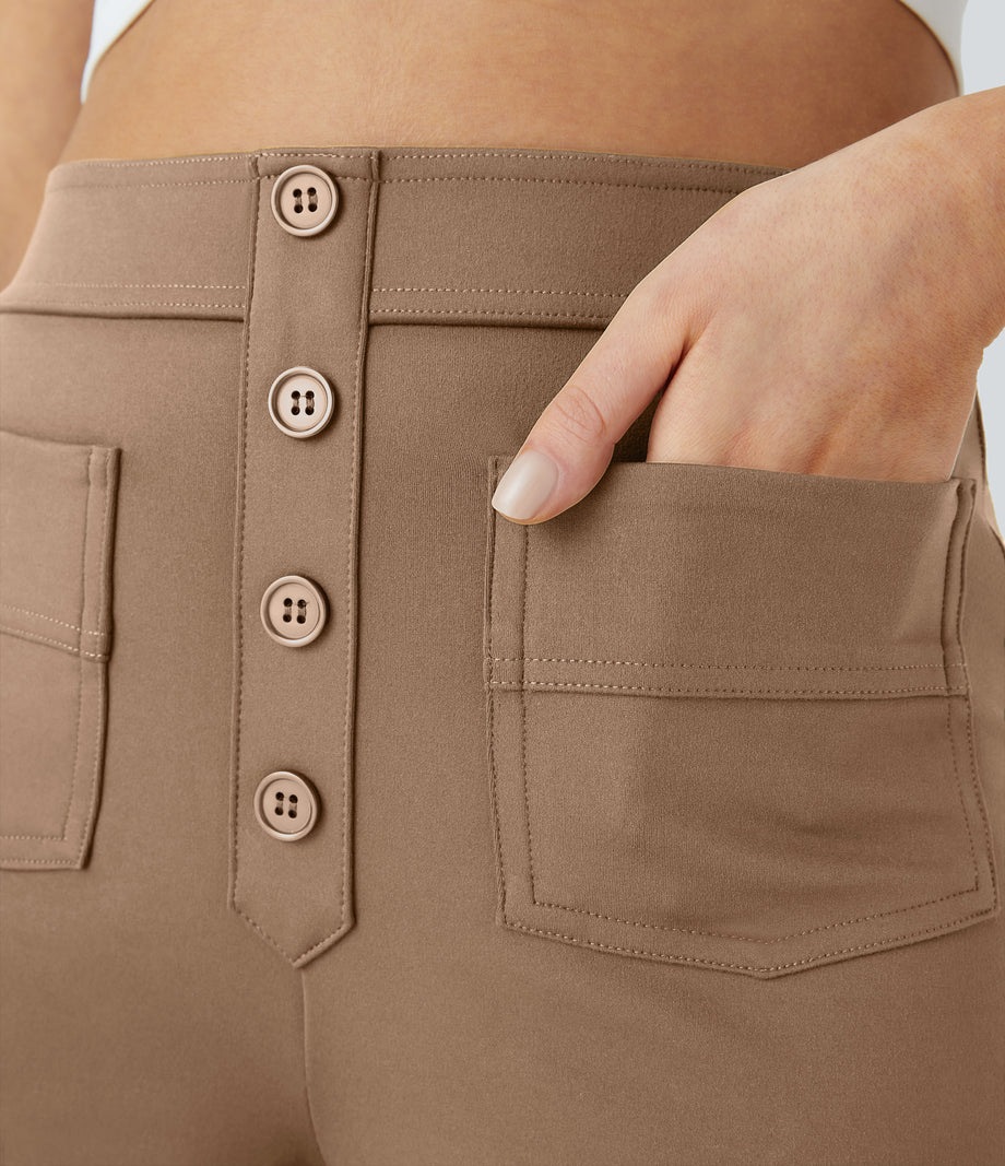 DayStretch High Waisted Pockets Straight Leg Casual Pants - Burro