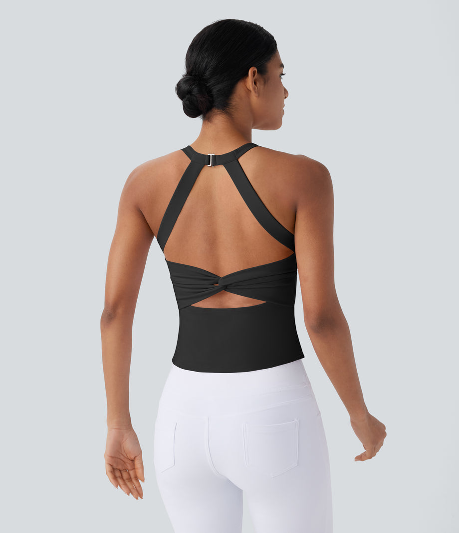 SoftlyZero™ Plush Cut Out Yoga Tank Top A-D Cups - Black