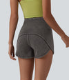 Halara Flex™ High Waisted Tummy Control Curved Hem Skinny Denim Casual Shorts with Pockets - Poppy Seed Denim
