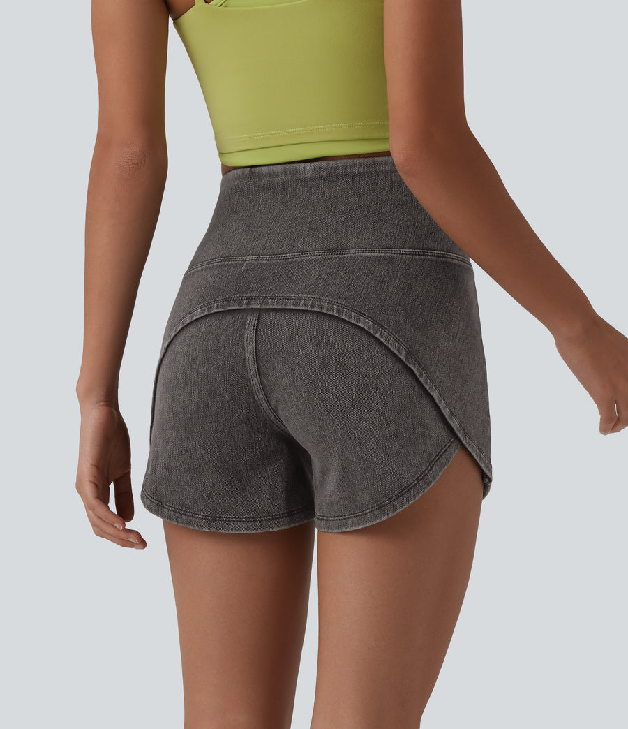 Celeste L'Amour Flex™ High Waisted Tummy Control Curved Hem Skinny Denim Casual Shorts with Pockets
