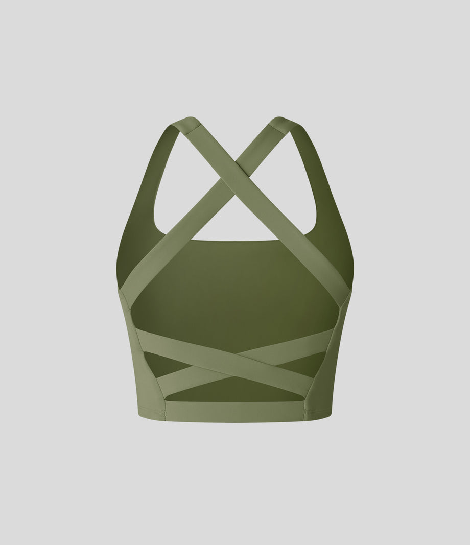 SoftlyZero™ Airy Square Neck Backless Crisscross Cropped Cool Touch Yoga Tank Top-UPF50+ - Loden Green