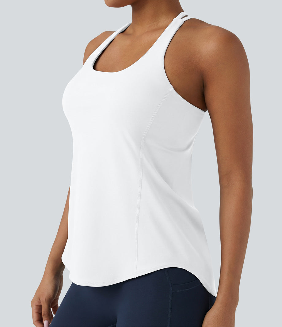 Halara UltraSculpt™ Round Neck Crisscross Back Running Tank Tops DD-F Cups - White