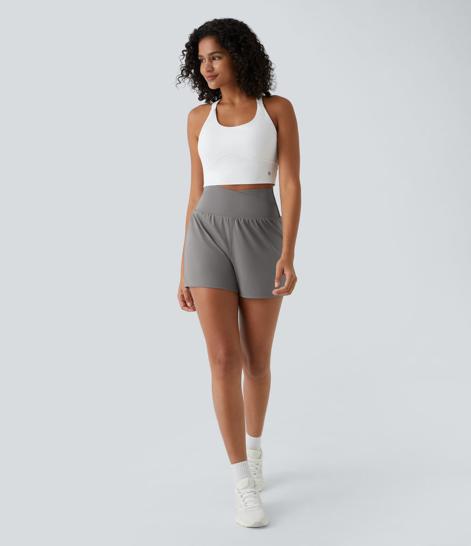 High Waisted Crossover Pocket 2-in-1 Casual Shorts - Steeple Gray