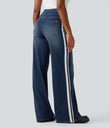 Halara Flex™ High Waisted Stripe Wide Leg Flowy Washed Casual Jeans with Pockets - Blue Surf Denim