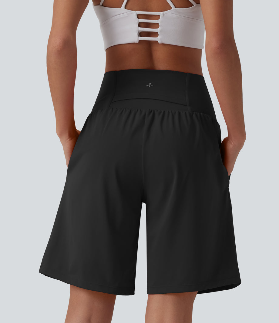 SoftlyZero™ Airy Super High Waisted 2-in-1 Cool Touch Yoga Shorts 9" with Pockets - Black