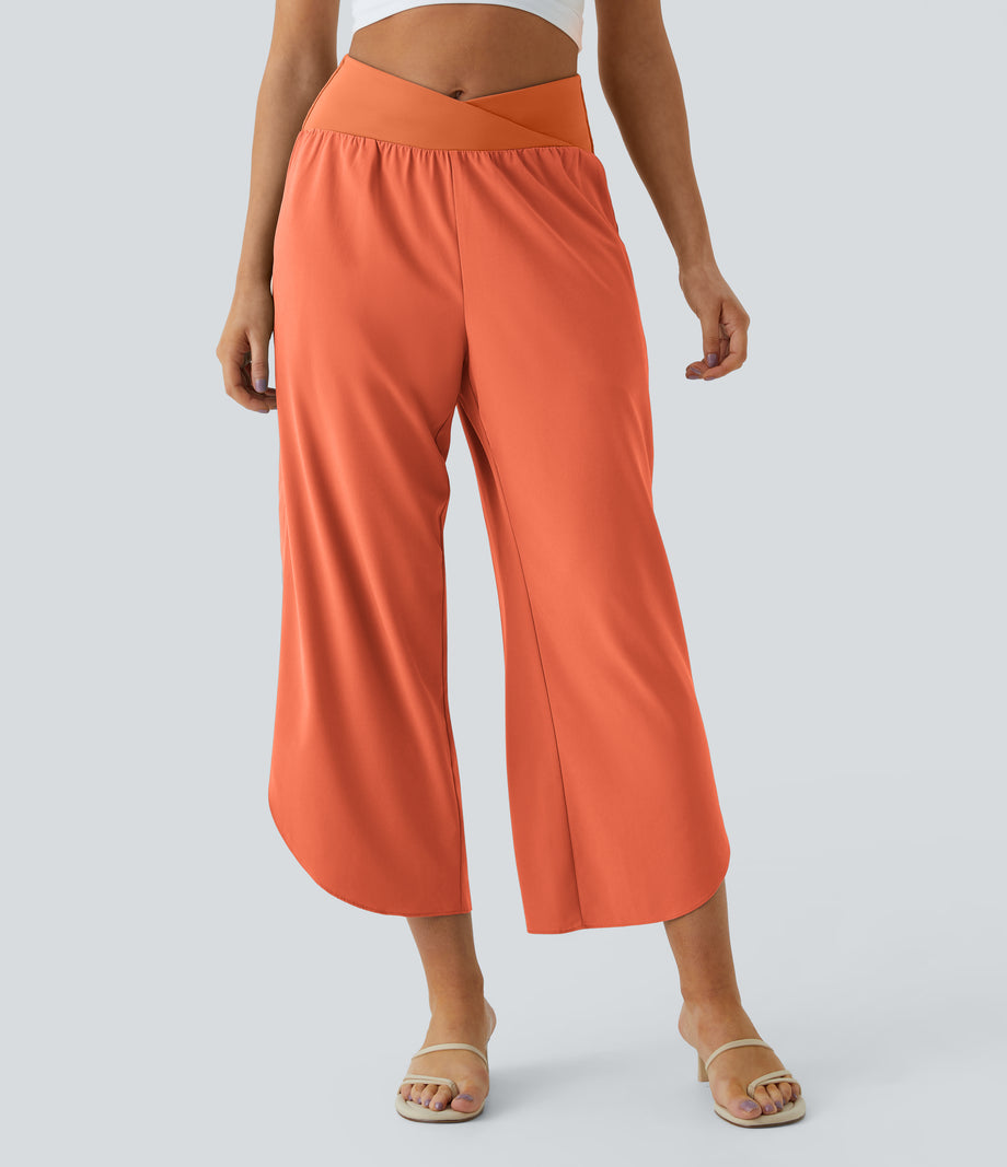 Breezeful™ High Waisted Crossover Quick Dry Resort Pants with Pockets - Flamingo