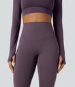 Halara Ultrasculpt™ Heat High Waisted Tummy Control Crossover Back Fleece Running Leggings with Pockets - Night's Purple