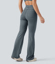High Waisted Drawstring Stripe Flare Yoga Pants with Pockets - Oceanic Teal