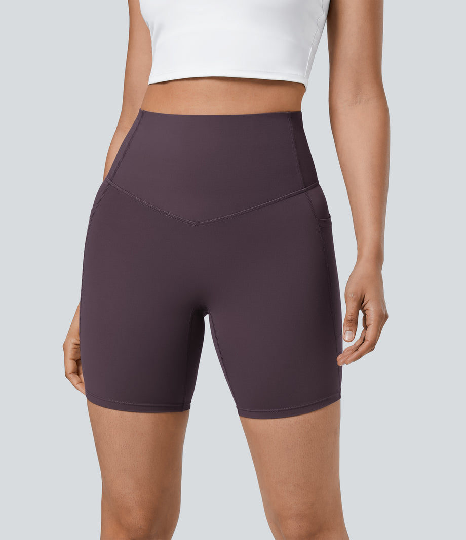 Halara UltraSculpt™ High Waisted Tummy Control Pocket Shaping Training Biker Shorts 7'' - Night's Purple