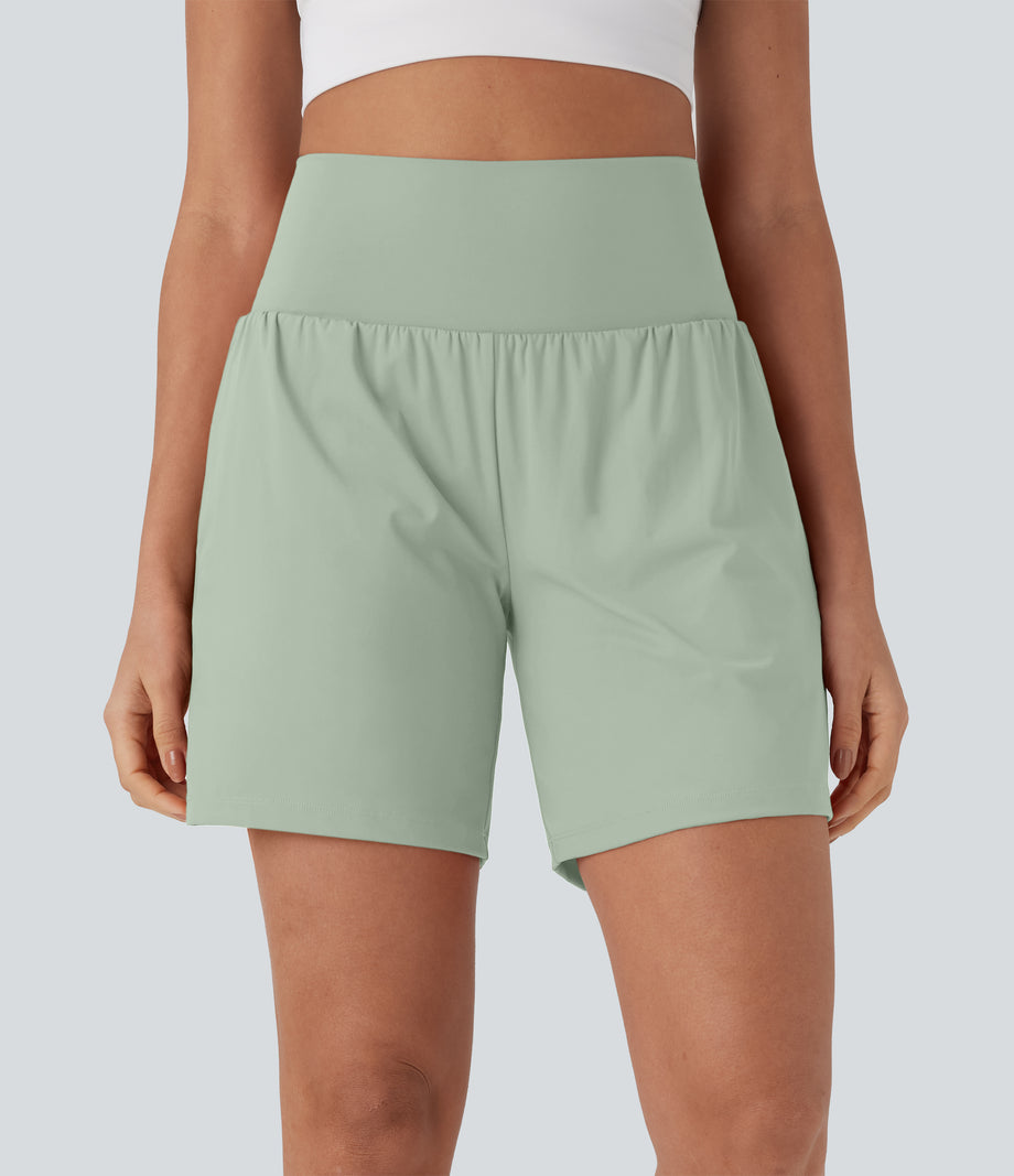 SoftlyZero™ Airy Super High Waisted 2-in-1 Cool Touch Yoga Shorts 7" with Pockets - Light Bean Green