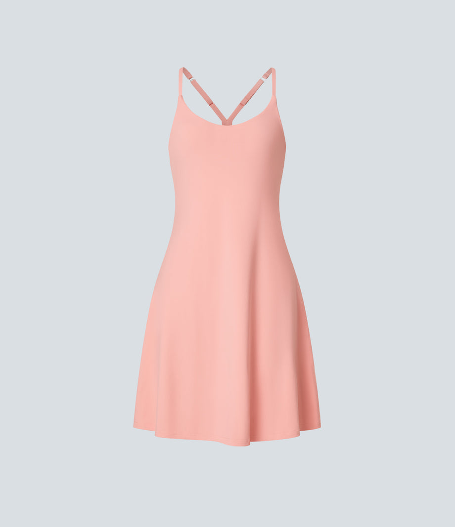 SoftlyZero™ Airy Cut Out 2-in-1 Pocket Cool Touch Longer Active Dress-UPF50+ - Peach Melba