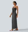 Halter Tie Back Maxi Dress with Pockets - Darl Gray Floral Yarn