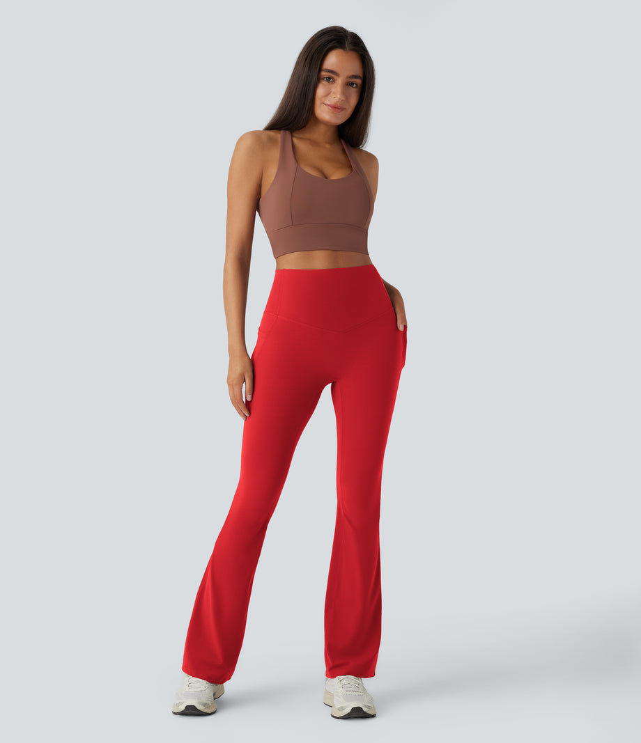 Halara UltraSculpt™ High Waisted Tummy Control Pocket Shaping Yoga Bootcut Leggings - Aura Orange
