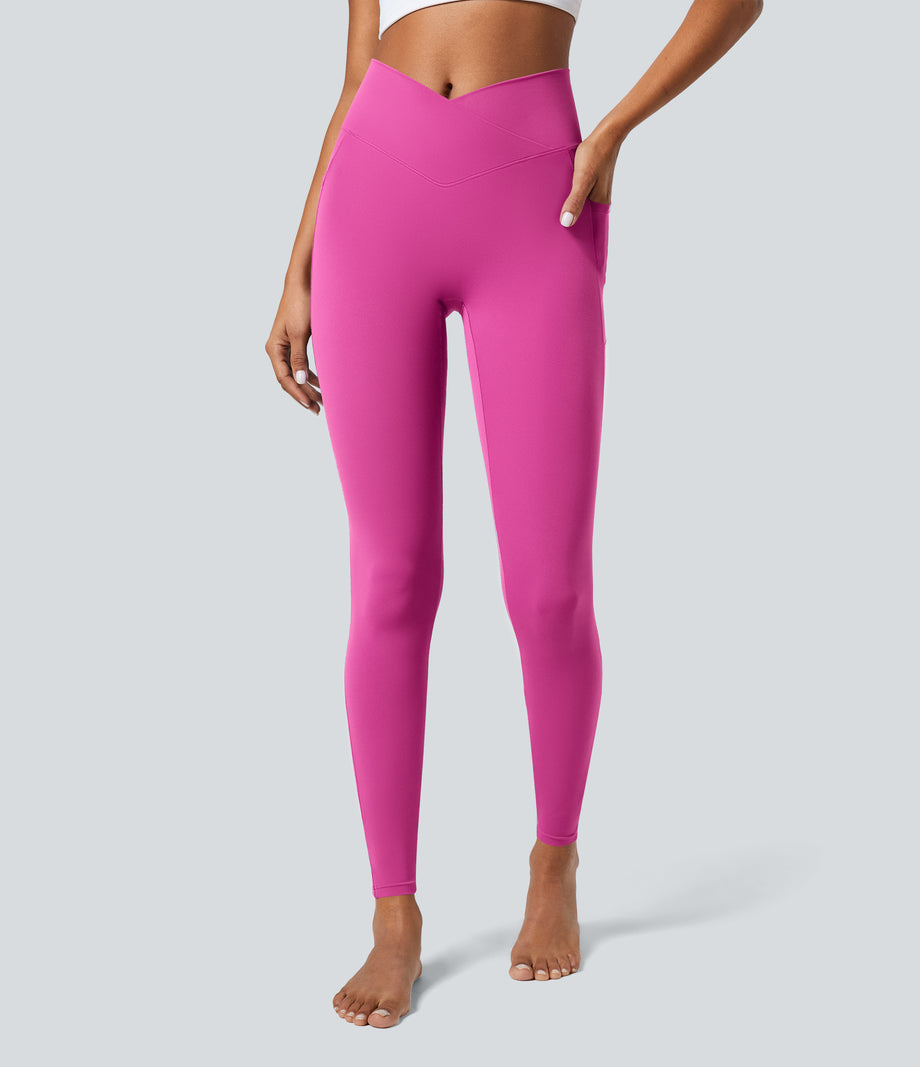 SoftlyZero™ Crossover Pocket Plain Leggings-UPF50+ - Fedora Red Purple
