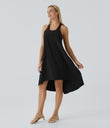 Breezeful™ Backless Racerback Side Pocket High Low Flowy Midi Quick Dry Casual Dress - Black