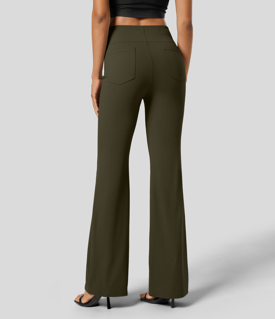 Halara Flex™ High Waisted Back Side Pocket Slight Flare Work Pants - Forest Night