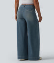 Halara Flex™ High Waisted Pockets Washed Casual Wide Leg Jeans - Blue Surf Denim