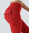 DayStretch High Waisted Cargo Pocket Skinny Yoga Leggings - Valiant Poppy